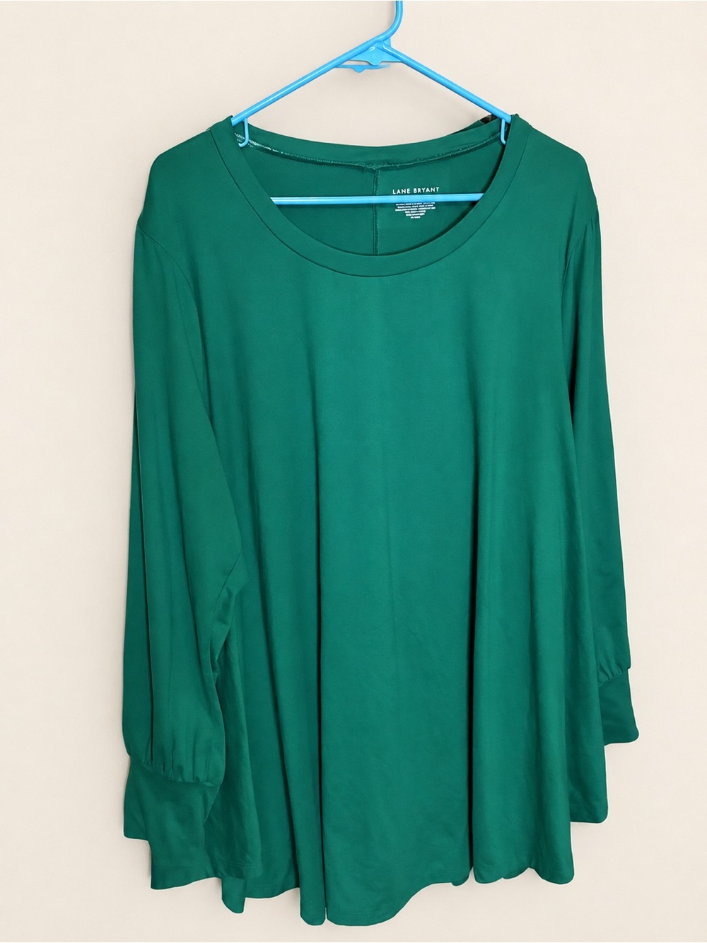Lane Bryant Size 22/24 Emerald Green Gathered Sleeve Tunic Top